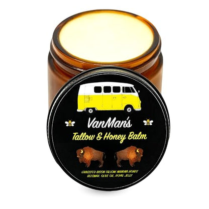Vanman’s Bison Tallow and Honey Balm - Grass-Fed/Finished Bison Tallow, Raw Manuka Honey, Organic Royal Jelly, Beeswax, Cold Pressed Olive Oil - Unscented Skin Care for Dry Skin - 2.4 oz - size: 2.4 Ounce (Pack of 1), style: Classic - Unscented