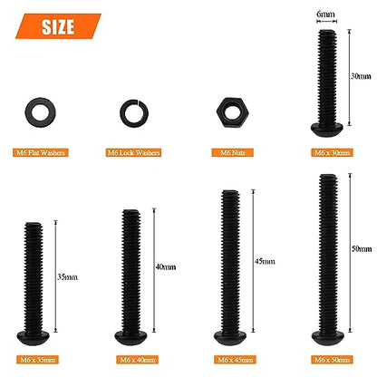 HELIFOUNER 85 Pieces M6 x 30mm /35mm /40mm /45mm /50mm, Button Head Socket Cap Metric Screws Bolts Washers Nuts Kit, 10.9 Grade Alloy Steel, Fully Threaded, Black - size: M6 x 30/35/40/45/50mm, style: Button Head