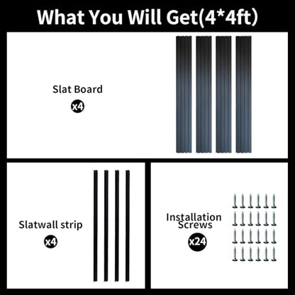 4x4Ft Slat Wall Panels, Heavy-Duty PVC Interlocking Garage Storage | Easy-Wipe Surface, Holds Shelves & Hooks, for Garage, Workshop, Office Tool Organization Hanging Boards