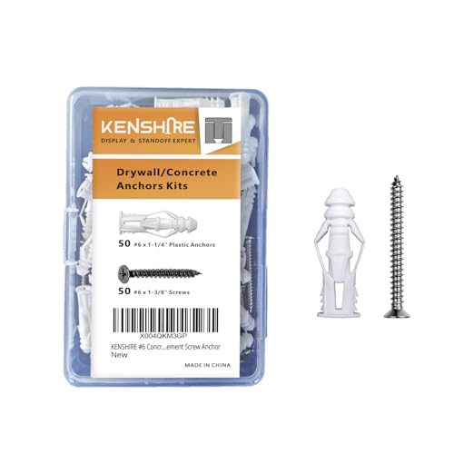 #6 Concrete wall Anchor and Stainless Steel Screw Assortment kit 100pcs Plastic Drywall Anchors and Flat Head Screws for Sheetrock Brick Cement Screw Anchor - size: #6