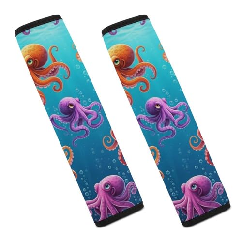 Universal Soft and Comfortable Car Seat Belt Pad for Adult Use, Most Cars, 1 Pair Octopus Ocean Animal Automotive Seat Belt Protector Shock Absorption - color: Pattern 371