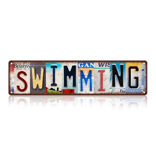 Vintage Sport Metal Tin Signs Swimming Wall Decor | Street Signs for Swimming pool 16 x 4 Inches - color: Swimming Sign