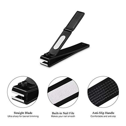Nail Clippers Set with Visibly Tin Case, Black | Ultra Sharp, Sturdy Fingernail and Toenail Clipper Cutters - color: Black