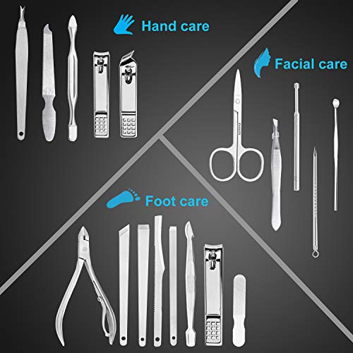 MWXJ Nail Clippers Set Fingernail and Toenail Clipper Cutters, Manicure Pedicure Kit 18 Pieces Stainless Steel Professional Grooming Kits, Nail Care Tools with Luxurious Travel Case