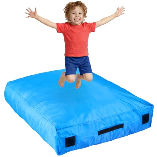 SaferBounce Crash Pad for Kids Sensory | Big 5Ft x 5Ft Or 3Ft x 4Ft | Autism Sensory Crash Mat for Jumping & Play | Crashpad | Soft Foam Landing Pad for Kids | Giant Pillow Mat | Climbing & Gymnastics - color: Blue, size: Small