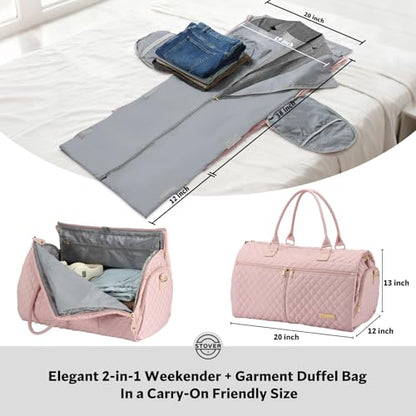 STOVER Women’s Convertible Garment Duffel Bag for Travel – 2-in-1 Carry-On Weekender/Overnight Tote - Wrinkle-Free Dresses, Suits & Clothes + Shoe Compartment & Bonus Toiletry Bag (Blush Pink) - color: Blush Pink