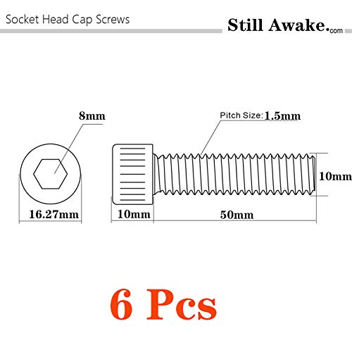 M10-1.5 x 50mm Socket Head Cap Screws Metric, Allen Socket Drive, Stainless Steel 304, Full Thread, Bright Finish, Machine Thread (6 Pcs) - size: M10-1.5 x 50mm