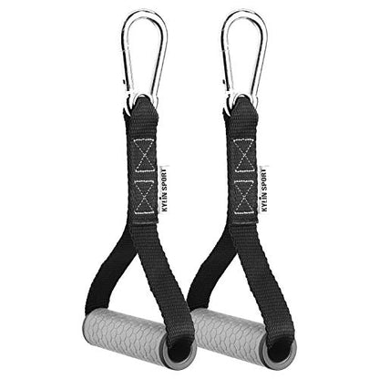 Upgraded Cable Machine Attachments Resistance Bands Handles Grips Fitness Strap Stirrup Handle Cable Attachment Silicon Grip with Metal Carabiner Colorful Version - color: Grey