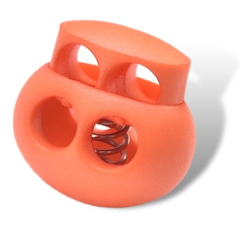 LongSLong 12 Pack Orange Plastic Spring Cord Lock for Shoelace, DrawString Clip, Paracord Toggle Stopper Elastic String Lock Double Hole Fastener Slider - color: Orange 12pcs