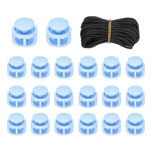 uxcell 20 Pcs Double Hole Cord Locks with 32.8 ft Elastic Cord, 17mm Nylon Spring Toggle Stopper Clip for Backpack Shoelaces Drawstring Paracord Pants, Light Blue - color: Light Blue, size: 17mm