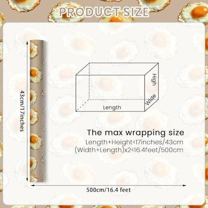Liobelon Fried Egg Wrapping Paper Roll – 17" x 16.5 Ft Sunny Side Up Gift Wrap with Cute Egg Pattern, Breakfast Themed Wrapping Paper for Food Lover, Kitchen Gift, Brunch Birthday Party Supplies - color: Fried Egg