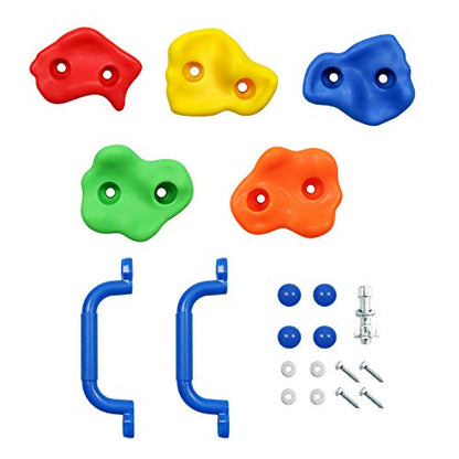 Rainbow Craft DIY Monkey Rock Climbing Holds for Kids - Wall Climbing Rocks of 20pc Rock Wall Holds, 2pc Handles & 1pc 8ft Knotted Climbing Rope - Kids Rock Climbing Holds Rock Wall Climbing Kit