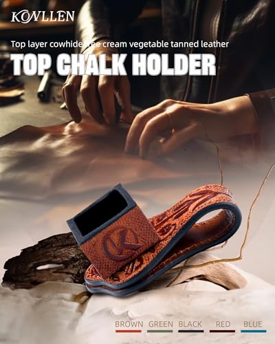 KONLLEN Leather Magnetic Chalk Holder, Pool Cue Accessory | Round or square engraved leather holder keeps billiard chalk secure and easy to reach during pool play. - color: VT Holder-Brown