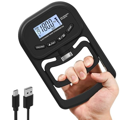 396lbs / 180kg Grip Strength Trainer, Rechargeable Electronic Hand Dynamometer, Digital Grip Strength Tester with LCD Display, Adjustable Hand Grip Dynamometer Hand Exercisers for Strength