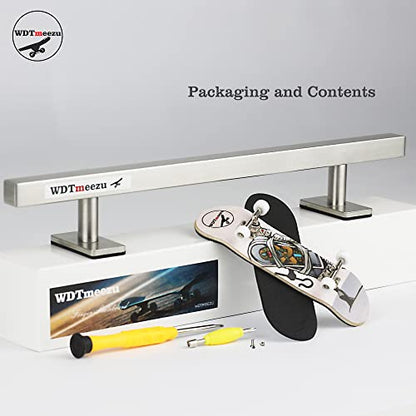 Wood Fingerboard and Finger Skateboard Flat Rail Set Fingerboard with Bearing Wheels and Professional Prop for MINI Skateboard Rail Made of Metal 10" Long