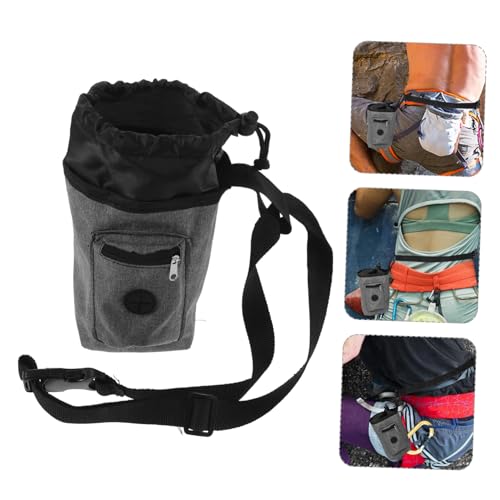 POPETPOP Slip Oxford Cloth Chalk Bag with Zippered Pocket and Secure Closure Gray Waist Pouch for Rock Climbing Gymnastics Bouldering and Outdoor Hiking Activities