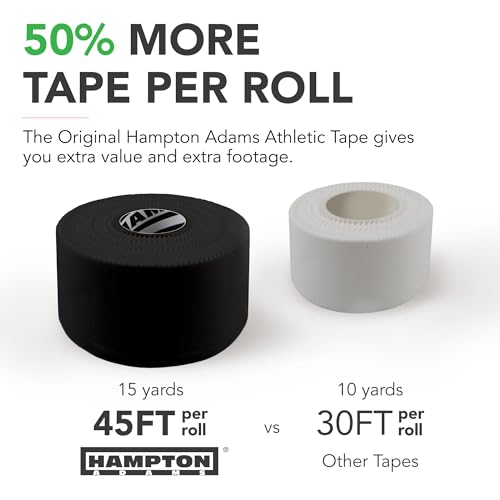 Hampton Adams Athletic Tape 8 Pack, Sports Medical Grade, Easy Tear | 45 ft Rolls, No Sticky Residue, Tears by Hand, for Athletes Trainers & First Aid, Ankle Wrist & Injury Wrapping - color: black
