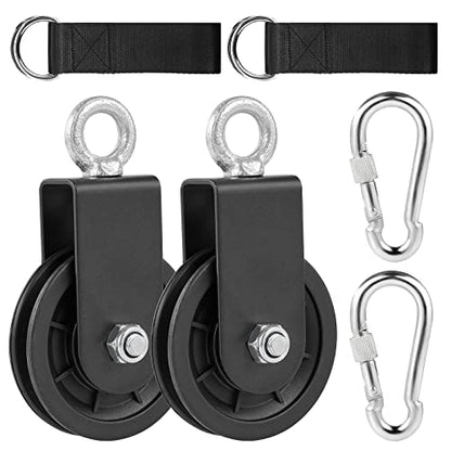 3.54 in Cable Pulley 360 Rotation Traction Wheel with Carabiner and Strap,Silence Smooth Detachable for DIY Gym Pulley System,DIY Gym Attachment Lifting Blocks,Ladder Lift,Hoists,Clothesline - color: 2 Pulley+2 Carabiner+2 Straps