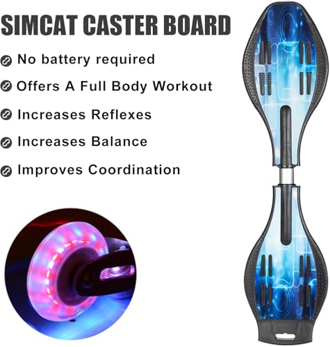 Simcat Caster Board, Skateboard with 360-degree Casters and Illuminating Wheels, Lightweight Durable Twistboard for Kids, Teenagers and Adults - color: B
