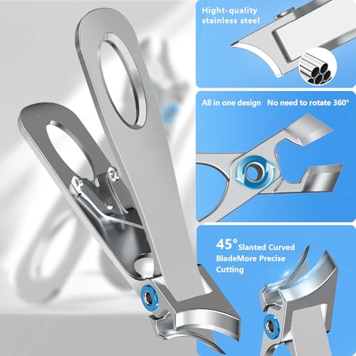 Toenail Clippers for Thick Toenails with 45° Curve Blade, Wide Jaw, Long Handle Easier Trimming | Ergonomic Toe Nail Clippers for Thick Nails for Seniors Men | Premium Steel Fingernail Clipper Cutter - style: Silver curve nail clippers