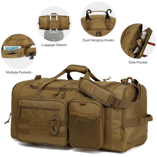 TUGUAN Large Baseball Softball Duffle Bag, 3 in 1 Baseball Equipment Duffel Backpack for Adult Youth, 65L Bat Bag with Shoes Compartment - 2 Bat Sleeves Fence Hook Hidden Dual Straps - color: Brown