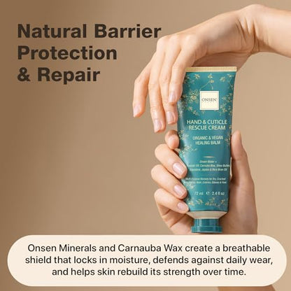 Onsen Hand & Cuticle Rescue Cream | Organic Nail Strengthener & Balm | Dry, Cracked Hands, Elbows & Feet | Shea Butter, Tsubaki & Jojoba Oil | Nail Repair & Growth, Vegan - 1 Pack (2.4 fl. oz) - size: 2.4 Ounce (Pack of 1)