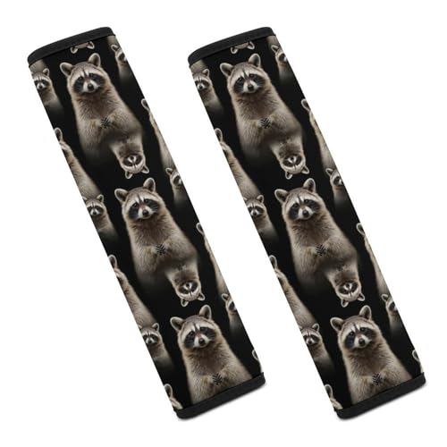 Universal Soft and Comfortable Seat Belt Cover for Child, Most Cars, 2 Piece Animal Print Raccoon Shoulder Protector Comfortable Driving - color: Pattern 361