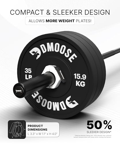 DMoose Fitness Barbell Clips 2 Inch (Pair) - Quick Release Olympic Barbell Clamps & Collars with Anti Slip TPR Grip for Secure Weightlifting and Powerlifting - Weight Clips for Bars at Home or Gym - color: White, style: Magnetic
