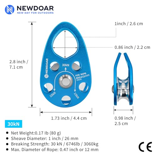 Micro Mobile Pulley 30KN/6746lb Mobile Single Pulley Cheek Shaped for Max Rope 12mm Rope for Climbing, Rescue Lifting,Hitch Tending (Blue-One Unit) - color: Blue-One Unit