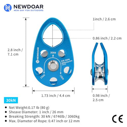 Micro Mobile Pulley 30KN/6746lb Mobile Single Pulley Cheek Shaped for Max Rope 12mm Rope for Climbing, Rescue Lifting,Hitch Tending (Blue-One Unit) - color: Blue-One Unit