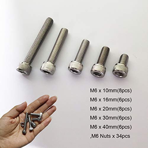 M6 Hex Socket Head Cap Bolts Nuts Screws Assortment Set 304 Stainless Steel Screws M6*10mm/16mm/20mm/30mm/40mm