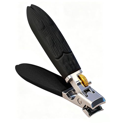 Sharp Toenail and Nail Clippers for Seniors – Heavy Duty for Thick Toenails & Fingernails, Wide Jaw, Anti-Slip Grip, Safety Lock & Splash Guard for Men, Women & Kids - color: Black