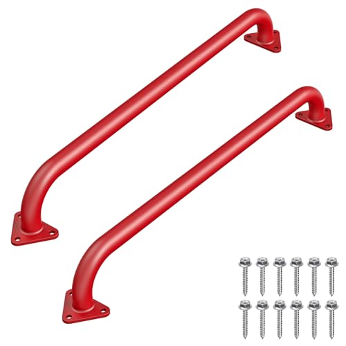 SELEWARE 30" Red Metal Playground Handles Playset Grab Bars Ladder Handle | 500LB 2Pcs Heavy Duty Steel Kids Playground Handles for Indoor/Outdoor Ladder Handrail Swing Set Treehouse Rock Climbing Wall - color: E: 30"-2 Pcs-red
