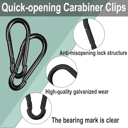 Heavy Duty Spring Snap Hook Carabiners, Galvanized Steel Quick Links, Spring Clips in Black & Silver, Multiple Sizes: 1.6Inch/2Inch/2.4Inch/3Inch/4Inch, for Swing Hammock Camping Keychain Outdoor - size: M5-10PCS, style: Black