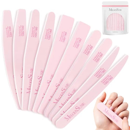 MelodySusie 10Pcs Nail Files 100/180 Grit, Mixed-Shape Double Sided Emery Boards Bulk Pack for Acrylic, Gel and Natural Nails, Professional Manicure Pedicure Shaping Tools for Home Salon, Pink - size: 10Pcs Mix Shape
