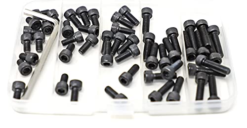 iexcell 50 Pcs M5 x 8/10/12/16/20 Alloy Steel 12.9 Grade Hex Socket Head Cap Screws Bolts Assortment Kit, Black Oxide Finish - size: M5 x 8/10/12/16/20mm