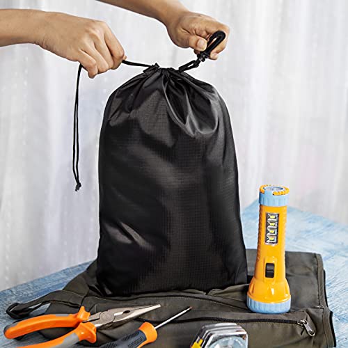 PALTERWEAR Drawstring Bag - Cinch and Ditty Pouch with Clip for Travel, Wardrobe, Outdoors - Set of 5 (Black, 10 x 15 inch) - size: 10 x 15 inch