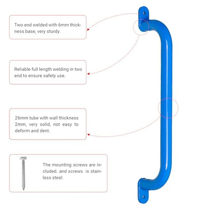 17 Inch Blue Playground Handles Indoor Kids Monkey Bars Ladders 6Pcs | Heavy Duty Solid Metal, Vibrant Color Smooth Glossy Powder Coating, Comfy Secure Grips for Playset Swing Set Climbing Frame - color: Blue- 6 Pack