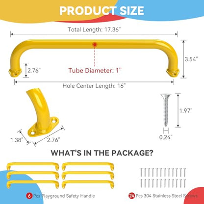 17.3 Inch Playground Handles Monkey Bars Indoor | Metal Grab Handle Hand Grips for Treehouse (Yellow, 6 Pack) - color: Yellow