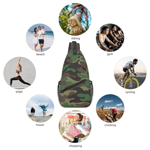 Camouflage Crossbody Sling Bags for Women Men Classic Green Brown Olive Colors Camo Print Travel Sling Backpack Casual Shoulder Bag Cool Military Print Army Design Gym Sports Hiking Daypack - color: Green Black