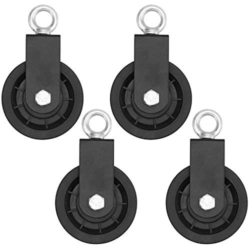 4 Pack Cable Pulley Wheel 3.5 in/90 mm, 360 Degree Rotation Aluminum Silent Pulley for Gym Exercise, Home Project and Lifting, Black