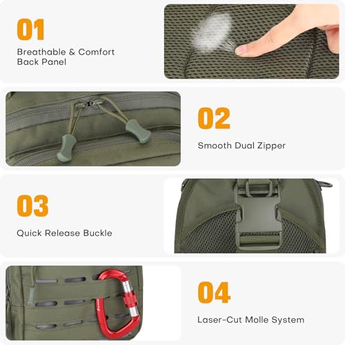 HUNTVP Sling Bag for Men Concealed Carry Bag Tactical Sling Bag Crossbody Molle CCW Chest Pack Backpack EDC Military Shoulder Bag with Holster & Accessory Slots, Army Green - color: Army Green