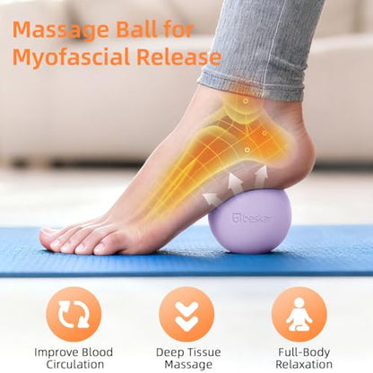 Massage Lacrosse Balls for Myofascial Release, Trigger Point Therapy | Foot Massage Ball to Relieve Plantar Fasciitis, Muscle Soreness - color: Purple
