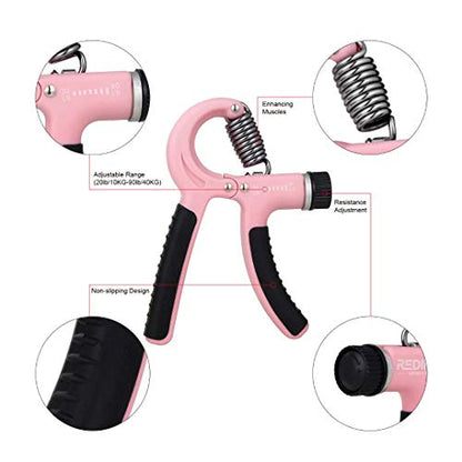 Grip Strength Trainer-2 Pack Hand Grip Strengthener Adjustable Resistance Range 20-90 lbs Non-Slip Hand Grip, Hand Gripper Exerciser, Wrist Strengthener for Forearm Grip Workout - color: pink