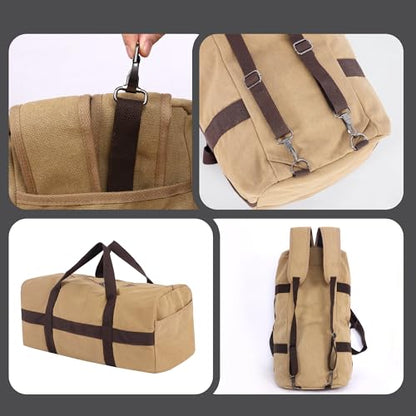 Large Canvas Travel Duffle Bag Heavy Duty, 3-in-1 Convertible Travel Bag with Backpack Straps for Gym, Sports, Travel, Camping(Khaki) - color: Khaki
