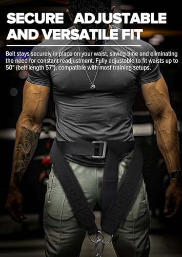 Belt for Belt Squat Dip Belt Weighted Pull Up, Heavy Duty with Structured Back Support and Squat Machine Compatible - color: Black