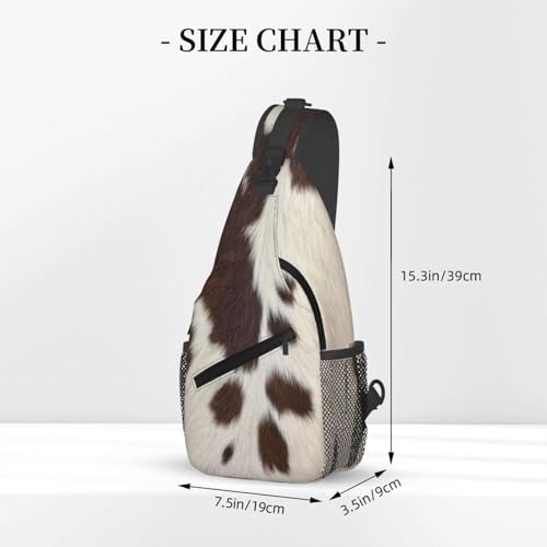 Cow Print Crossbody Sling Bags for Women Men Brown White Cow Fur Texture Animal Skin Print Travel Sling Backpack Casual Chest Shoulder Bag Cute Farmhouse Cowhide Pattern Hiking Daypack - color: White Brown