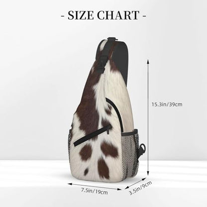 Cow Print Crossbody Sling Bags for Women Men Brown White Cow Fur Texture Animal Skin Print Travel Sling Backpack Casual Chest Shoulder Bag Cute Farmhouse Cowhide Pattern Hiking Daypack - color: White Brown