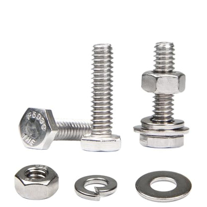 MroMax 20 Sets 1/4-20 x 1 Hex Head Screw Bolt, Nuts, Flat Washer & Spring Lock Washers Kits,Fully Threaded, Stainless Steel 18-8（304）, Bright Finish - size: 1/4-20 x 1" (20 Sets)