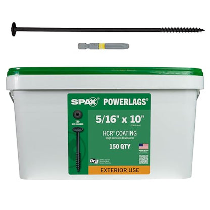 SPAX 5/16" x 10" Exterior Washer Head Structural Wood Lag Screws Powerlags Torx T-Star (150 EA) Bulk Pail Bit Included Heavy Duty Rust Resistant - size: 5/16" x 10"